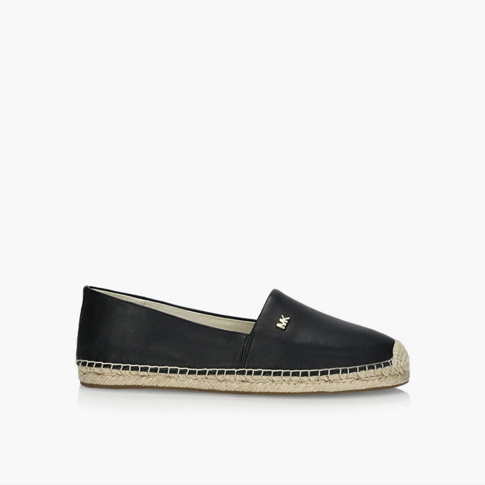 MICHAEL KORS Black Leather Kendrick Slip On Espadrilles Flats - Picture 2 of 12
